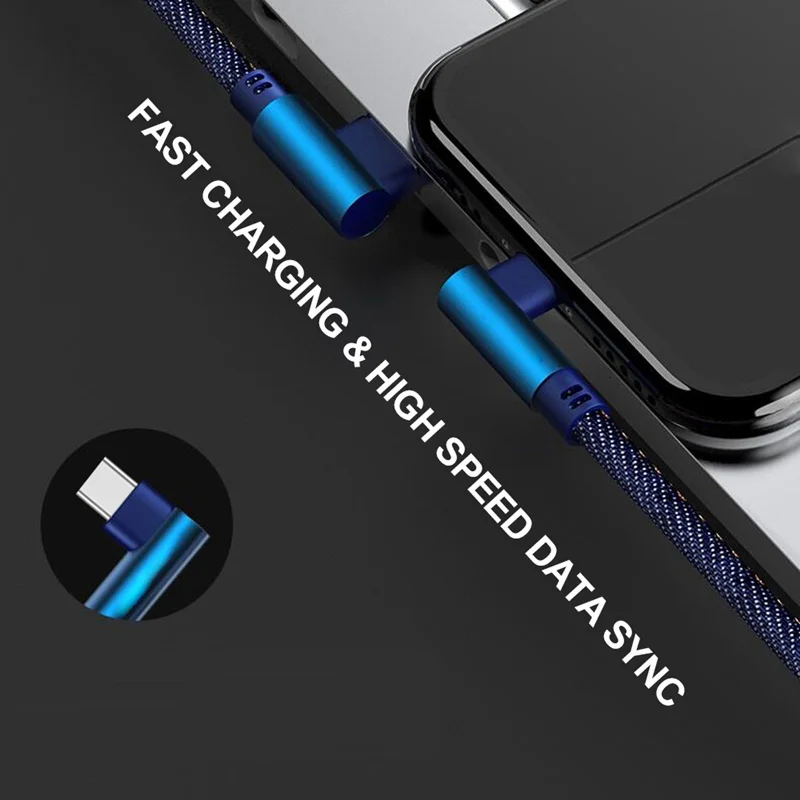 PUJIMAX джинсовая оплетка usb type C 90 градусов кабель для быстрой зарядки type-c шнур для передачи данных зарядное устройство usb-c для samsung S8 S9 Note 9 8 Xiaomi