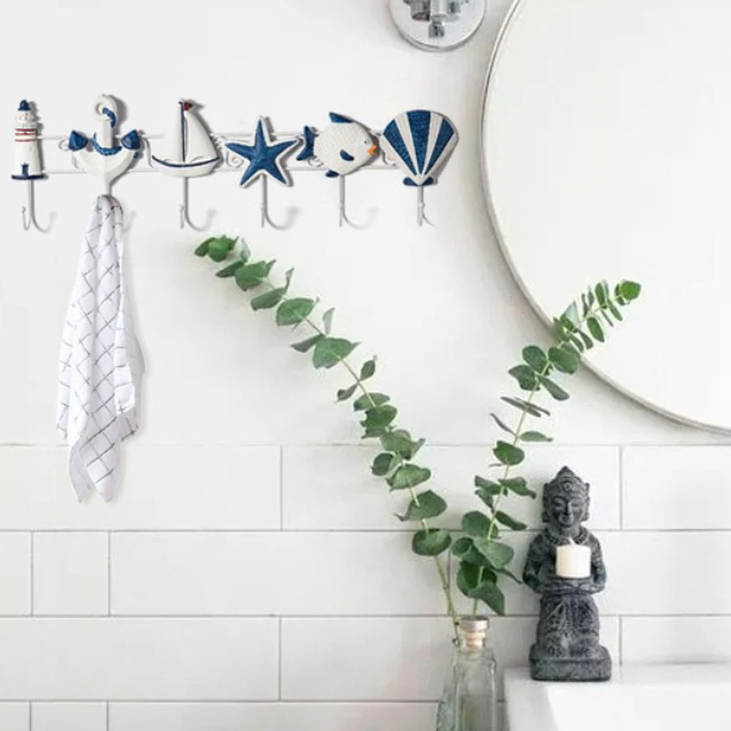 Nautical Coat Hat Clothes Towel Wall Hooks Hangers Decoration Wall Mounted Key Hook 6-Hook