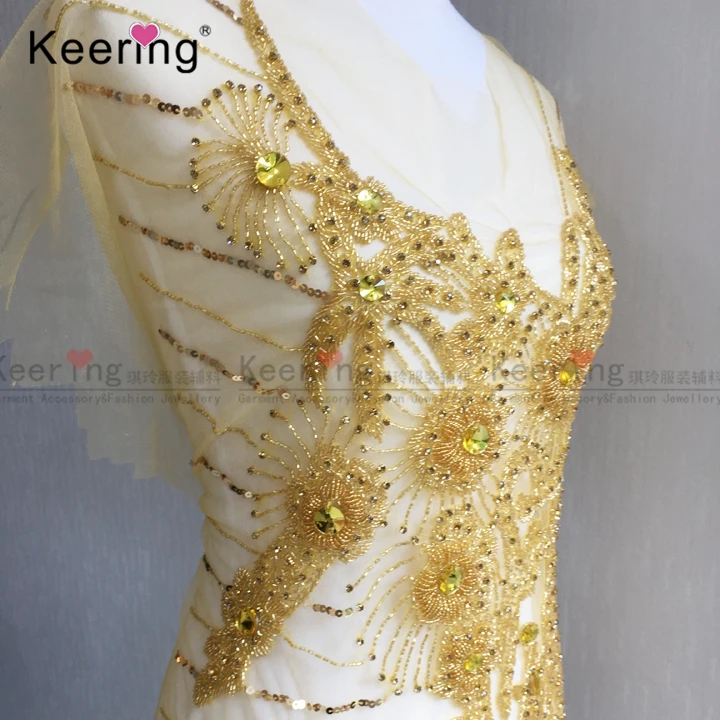 Keering large size hand-made rhinestone patch for wedding dress ornaments free shipping WDP-099