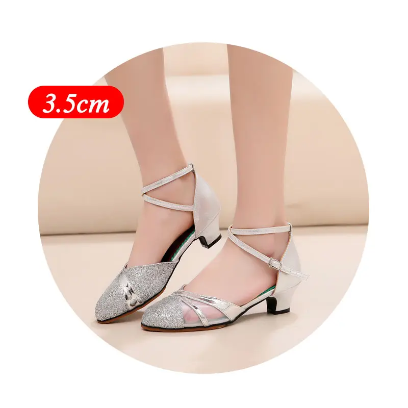 Современное Танго женские туфли для танцев с закрытым носком; цвет золотой, серебряный, черный; женские стандартные танцевальные туфли для латиноамериканских сальсы; ; женские босоножки - Цвет: Silver 3.5cm heel