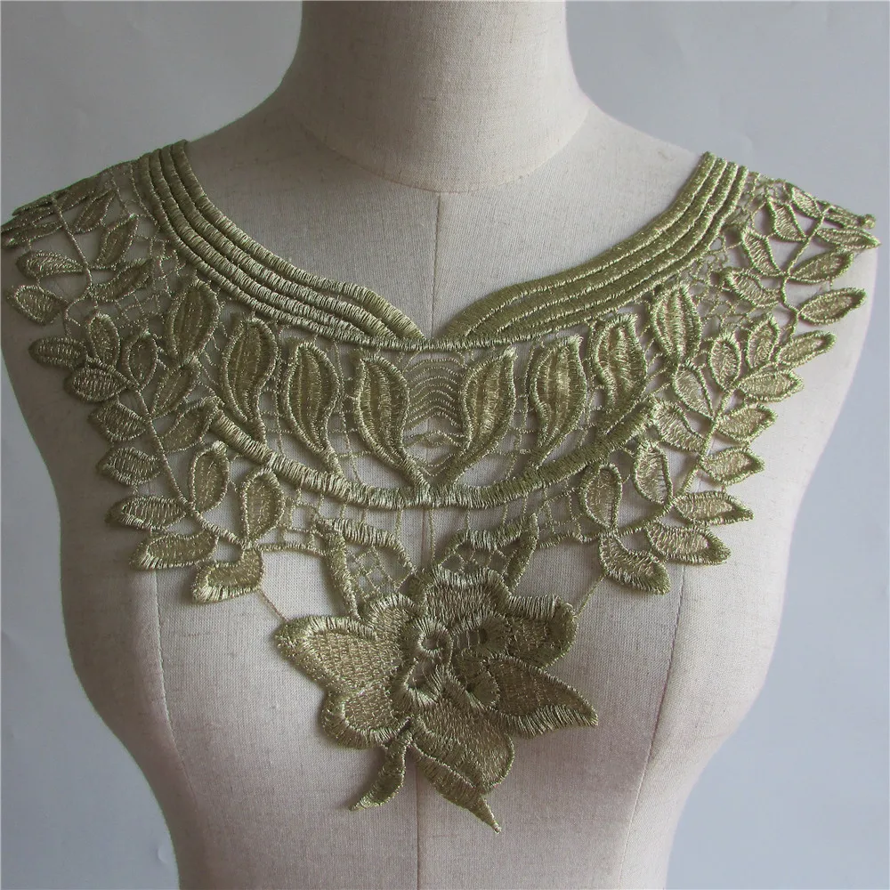 Fashion all match golden Embroidered Lace Neckline DIY hand sewing