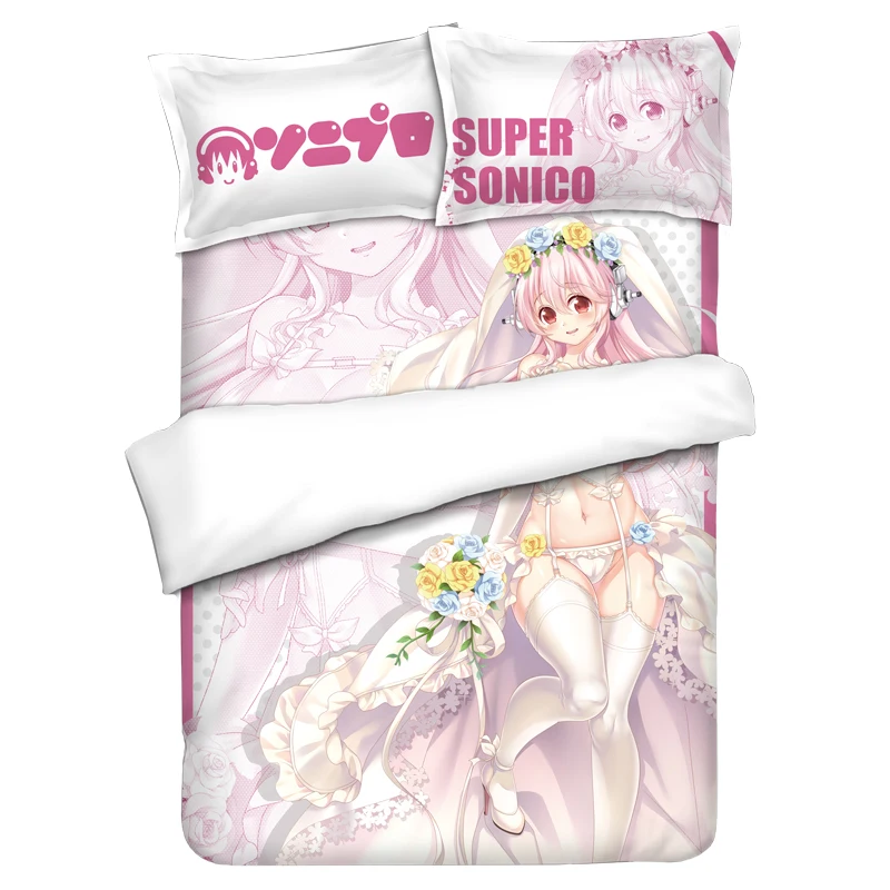 

4Pcs/set 3D Anime Bedding sets SUPER SONICO Anime Bedding Sets With Pillow Cases Bed Sheet Duvet Cover Set for 1.2M/1.5M BED
