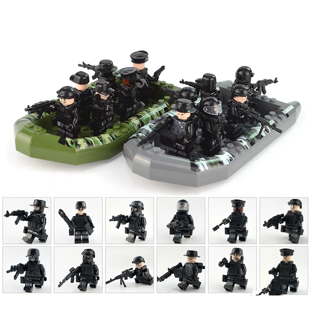 

2019 SWAT Team Assault Boat City Police Sets Figure Weapon Soldier Army Gun Compatible LegoiN Military Building Blocks Kids Toy