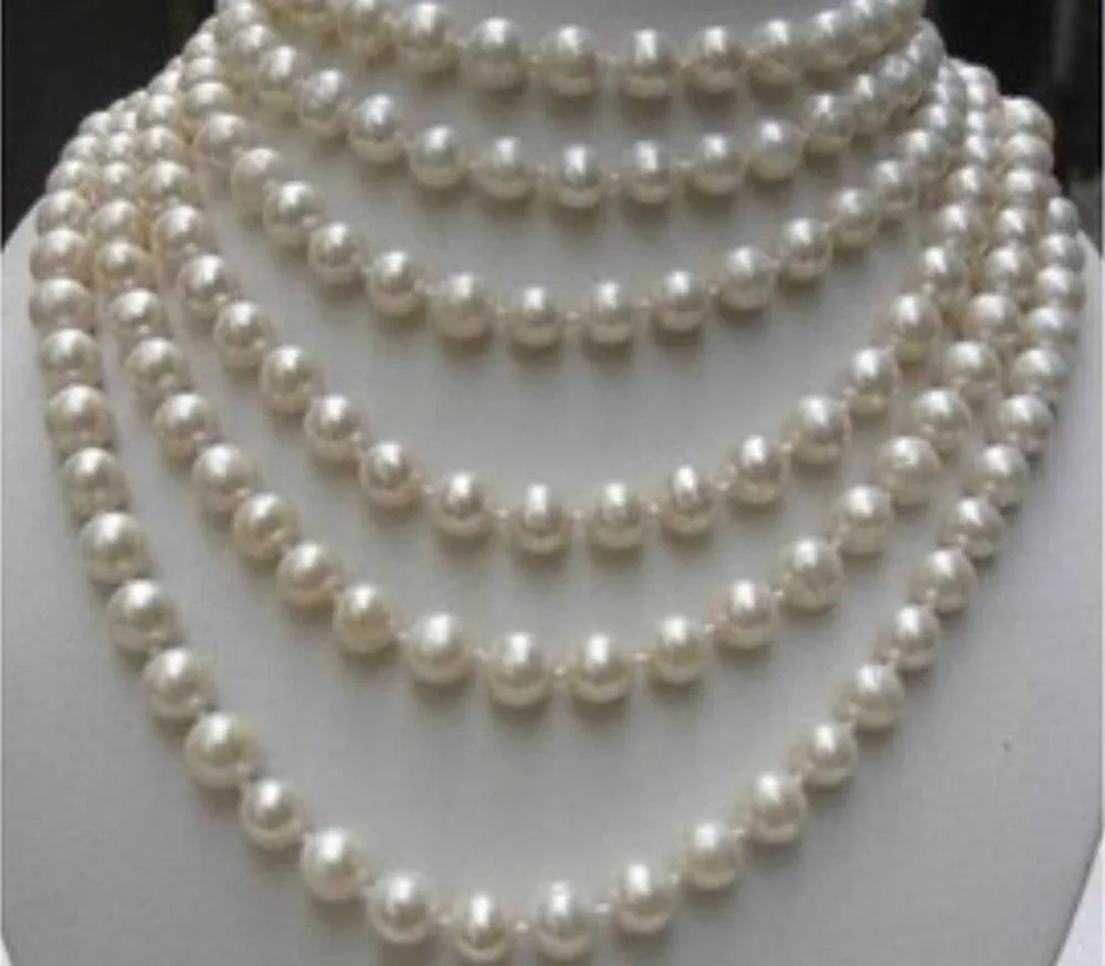 

shipping REAL PEARL BEAUTIFUL!LONG 100 INCHES 8-9MM WHITE NATURAL PEARL NECKLACE