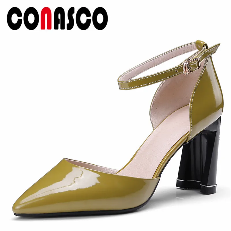 

CONASCO New Women Wedding Party Ankle Srap Pumps Genuine Leather Spring Autumn Shoes High Heels For Office Lady Shoes Woman