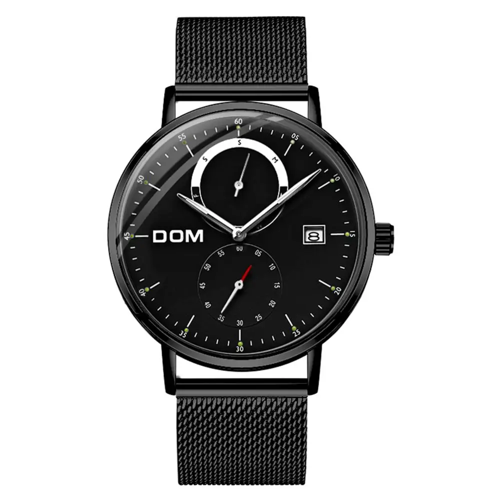 DOM Мужские кварцевые часы Авто Дата светящаяся 3 руки браслет из нержавеющей стали мужские часы модные студенческие Montre Homme мужские часы