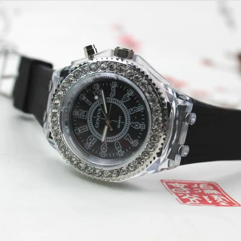 Светодиодный силиконовый ремешок для мужчин и женщин, спортивные модные женские наручные часы, мужские светящиеся часы erkek kol saati Reloj - Цвет: Черный