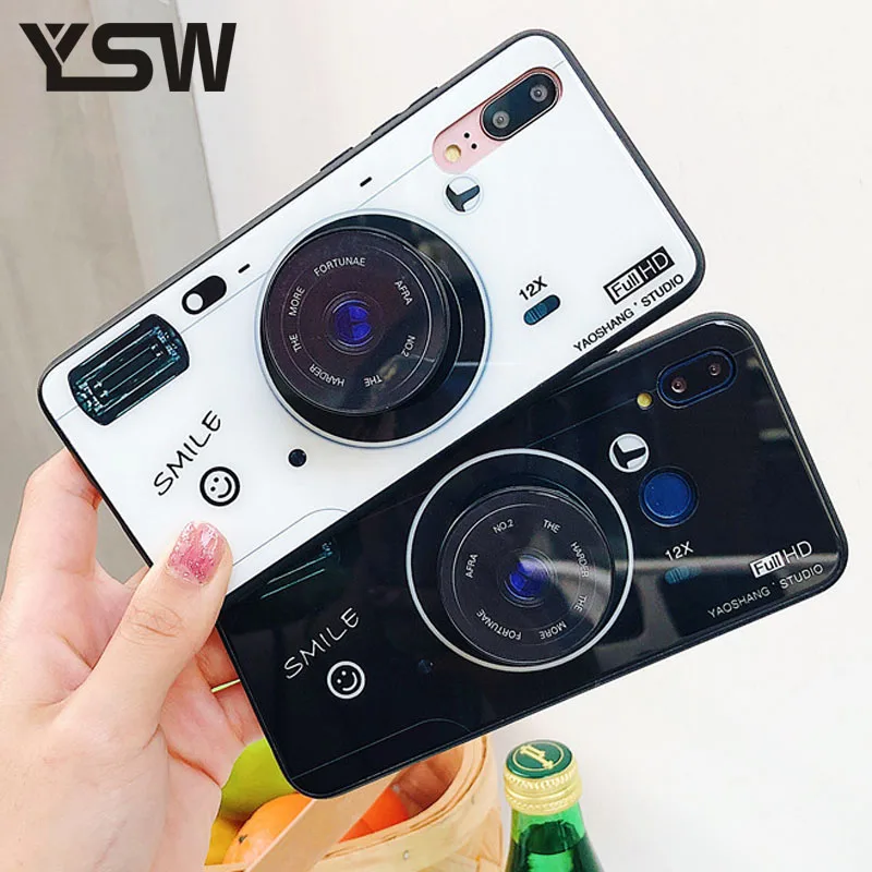 

YSW Camera Pattern Glass Case For iPhone 7 Plus Cover For iPhone XR XS Max 6S 6 7 8 Plus Cases Soft TPU kickstand Funda Capa