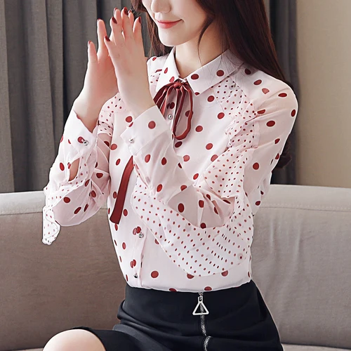 

Spring Chiffon Women Shirt 2019 New Style Summer Single-breasted And Bow Designs Work Wear Female Fashion Temperament Blouses