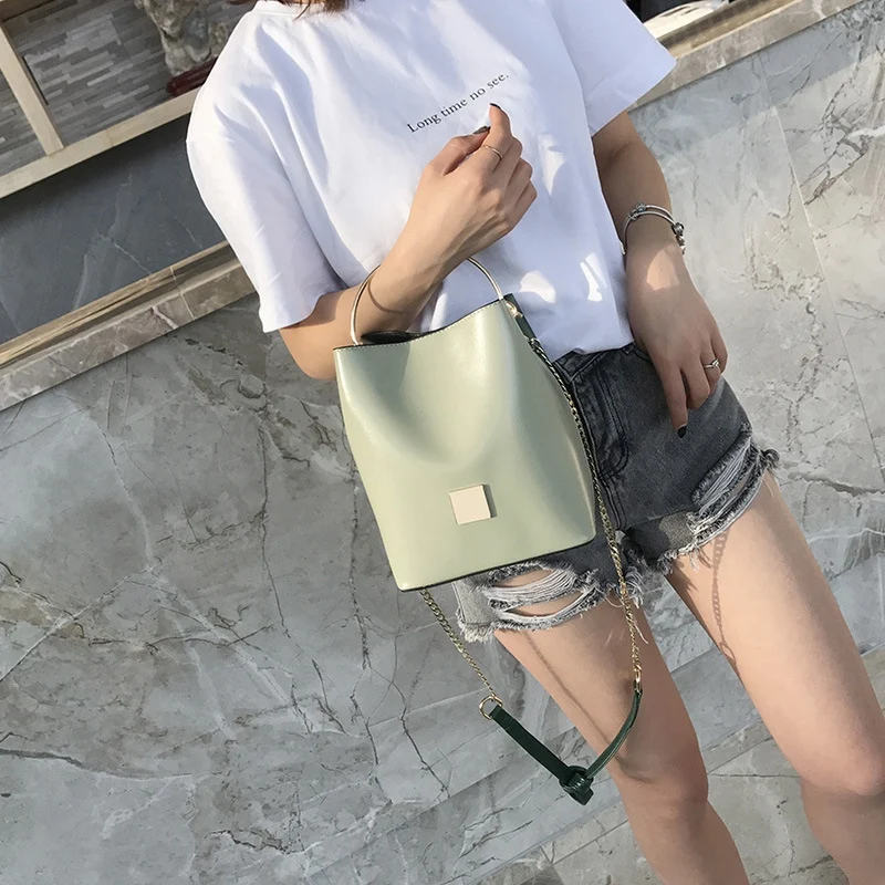 

JHD-New Fashion Trend Metal Bucket Art Handbag Portable Chain Bucket-Shaped Handbag Shoulder Messenger Bag