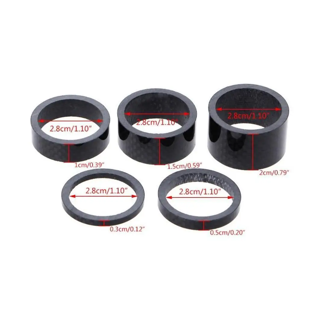 

5pcs/set Risk Carbon Fiber Headset Stem Spacer MTB 28.6mm Front Fork Washer Cap Road Bike Cycling 3/5/10/15/20mm Bicycle Parts