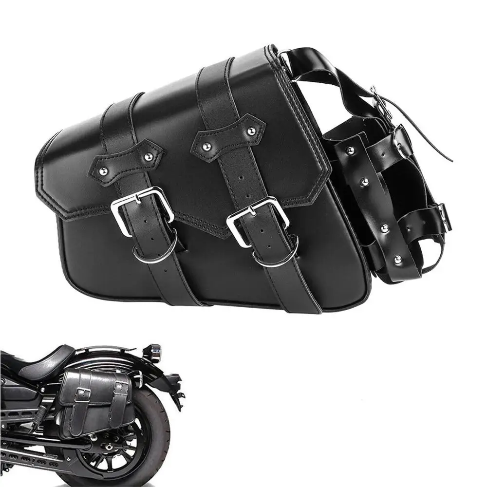 

Left Universal Motorcycle Side Storage Tool Pouch Saddle Luggage Bags PU Leather Bottle Cup Holder for Sportster Dyna for Yamaha