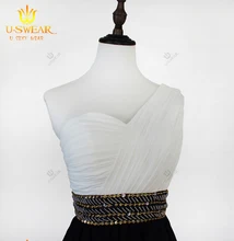 Schwarz Und Weiß Short Prom Kleider 2016 Eine Schulter Über Knie Kleid für Prom Perlen Vestidos de festa Abend Kleid