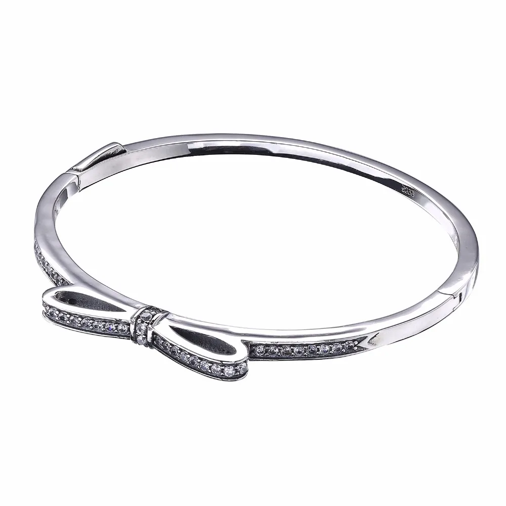 

2019 spring Sparkling Bow Knot With CZ Bangle High Quality for Women Charm 100% 925 Sterling Silver Bracelet European brand