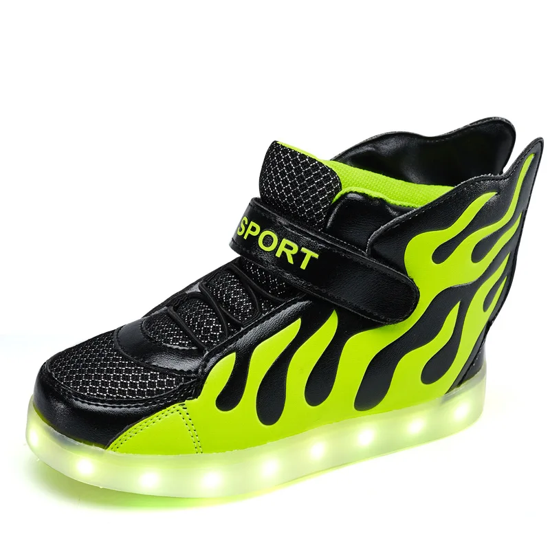 Hot 2017 Children Shoes with Light Up USB Charging Fashion Flame Wings Luminous Glowing Kids LED Shoes Boys Girls Sport Sneakers Hot 2017 Children Shoes with Light Up USB Charging Fashion Flame Wings Luminous Glowing Kids LED Shoes Boys Girls Sport Sneakers