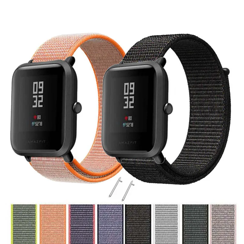 22 мм 20 мм нейлоновый ремешок для Xiaomi Amazfit Bip Pace ремешок на запястье нейлоновая петля ремешок на липучке Смарт часы аксессуары браслет