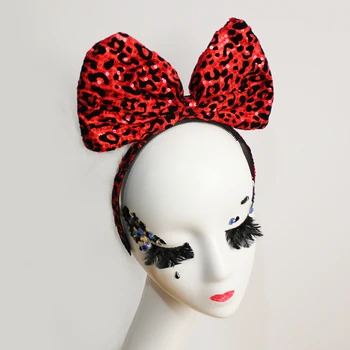 

Big Hair Bow Leopard Headband Indie Grunge 50S GOTH Street Fashion Bowknot Fancy Dress Gothic paillette Hair Accessories for Par
