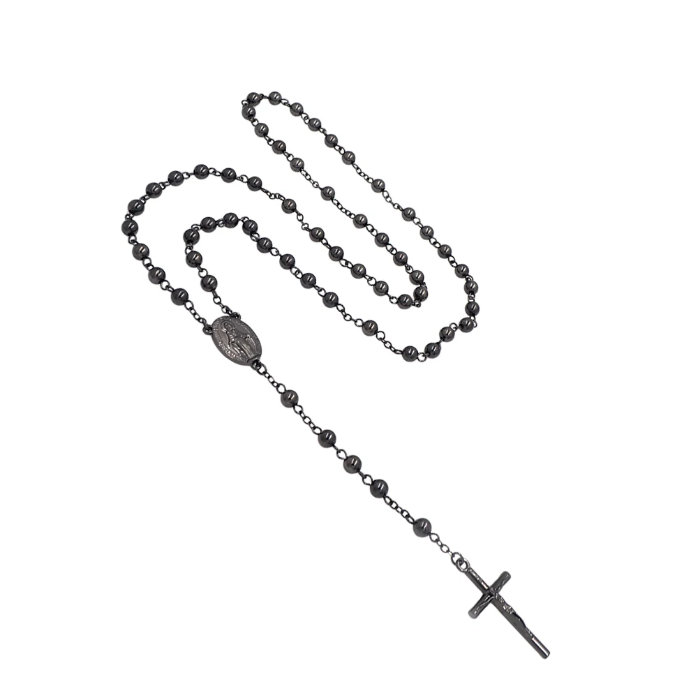 Мужская и женская религиозная дественница ожерелье Mary Gun Black Rosary 6 мм|rosary necklace|virgin