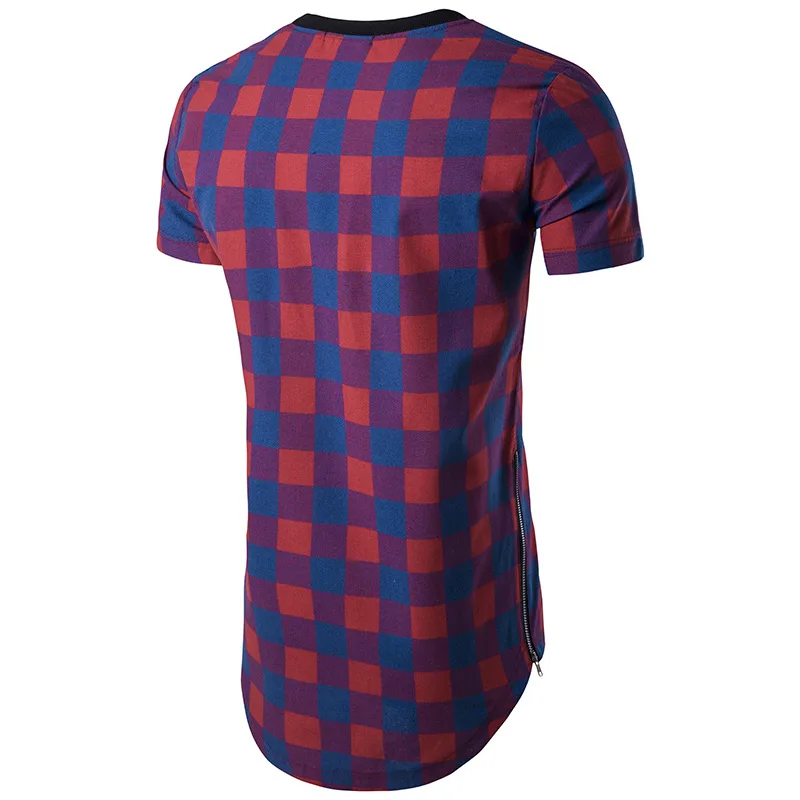 Мужская футболка на молнии, Удлиненный топ в стиле хип-хоп, Повседневная хлопковая клетчатая футболка, Звездный топ-безрукавка в уличном стиле, мужская летняя футболка