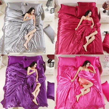 

Silk Pillowcase Quilt Violet Gray Bed Sleep Bedding Furniture Comforterbeddingset Four-Piece Set Silkbeddingset Satin
