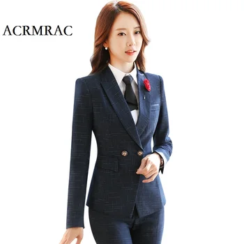 

ACRMRAC woman grid Long sleeves Formal wear OL Formal business suit