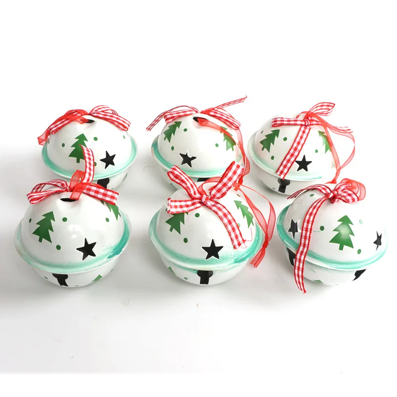 

Christmas jingle bell 6pcs green white metal tree Christmas ornament for home 65*60mm large bell for Christmas tree decorations