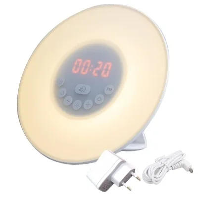 Светильник-будильник с функцией восхода солнца/заката, цифровые часы с fm-радио, 7 цветов, светильник с функцией сенсорного управления - Цвет: EU plug
