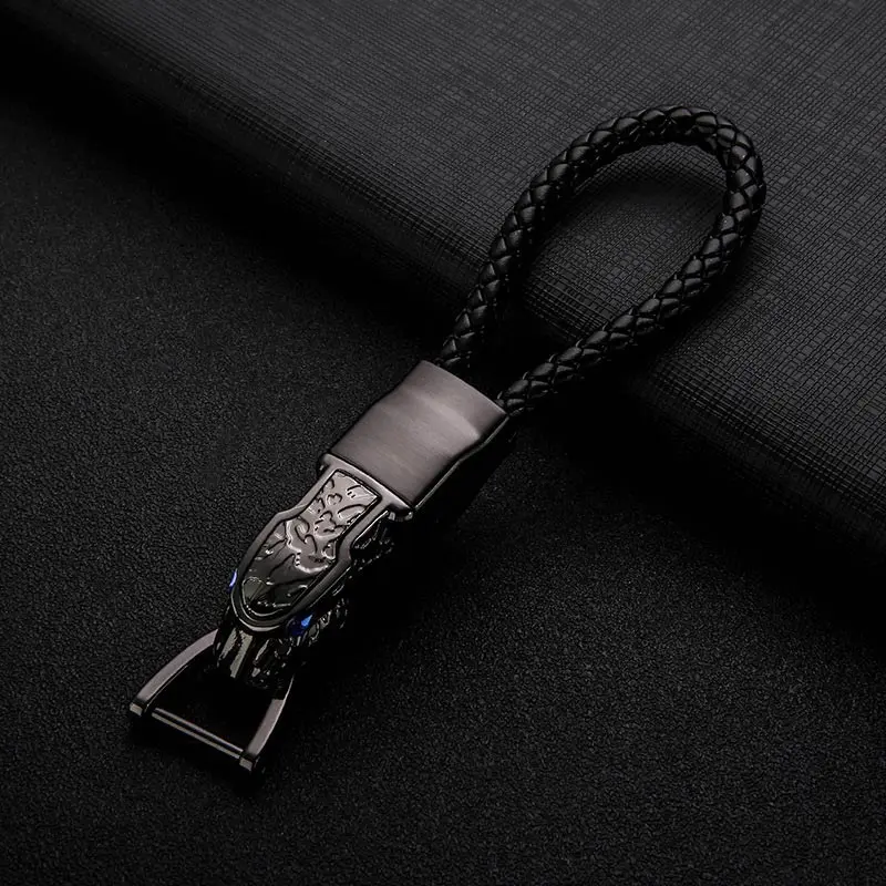 Car Keychain Metal Alloy Hanging For Keys Rings Chains Pendant Holder Fashion Men Women Belt Waist Leopard Head Auto Accessories - Color Name: Black 1pc