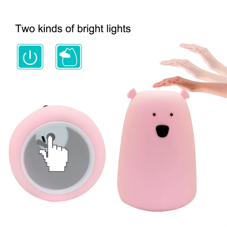 Cute Bear Silicone LED Night Light Lamp Children Bedroom Color Changing Night Lamps  LED Bedside Light for Children Kid Baby Toy Gifts (24)