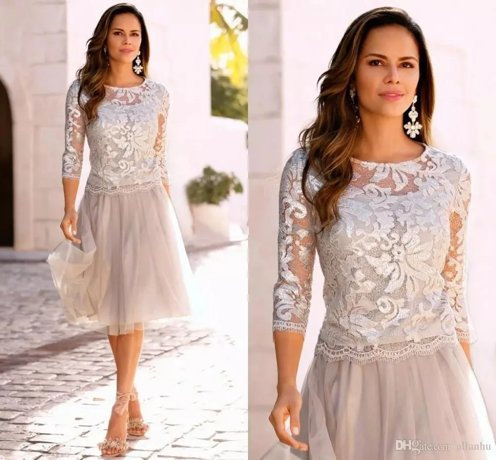 Vestido novia/кружевное Тюлевое Платье До Колена с рукавами три четверти; вечерние платья для выпускного вечера; Новинка года; платья для матери невесты;