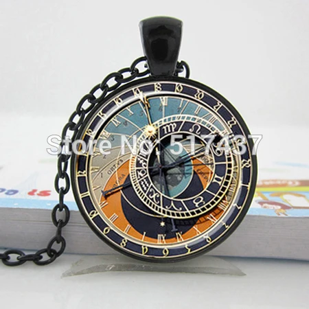 

Glass Dome Jewelry,Steampunk Clock Pendant Astronomical Clock Gray Light Blue Peach Cream Zodiac Signs Astronomy Clock Necklace