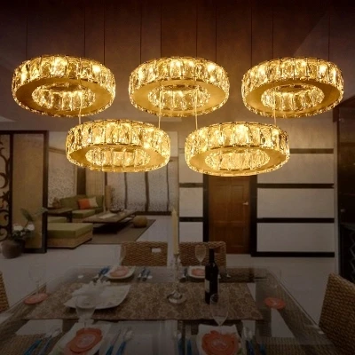 

Good Quality Chrome Crystal Chandelier LED Diamond Ring Lamp Circle Stainless Steel Hanging Light Fixtures Lighting LED Lustres