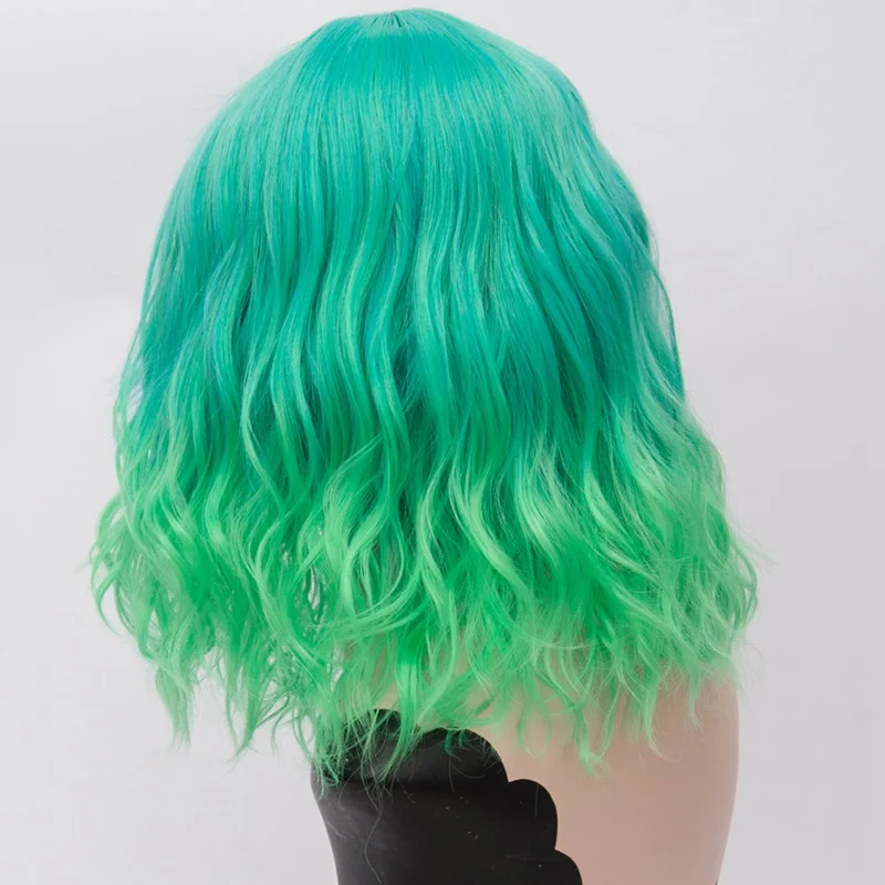 MSI Wigs, короткие синтетические парики для косплея, розовая сетка, блонд, волнистый парик с челкой, натуральный фиолетовый, розовый, Омбре, парики для женщин, 22 цвета - Цвет: mixed Green