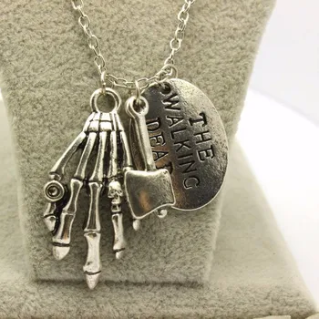 

Hot Wholesale Movie The Walking Dead Pendant Necklace Hand Stamped Axe Walker Charms Necklace For Men women Fans