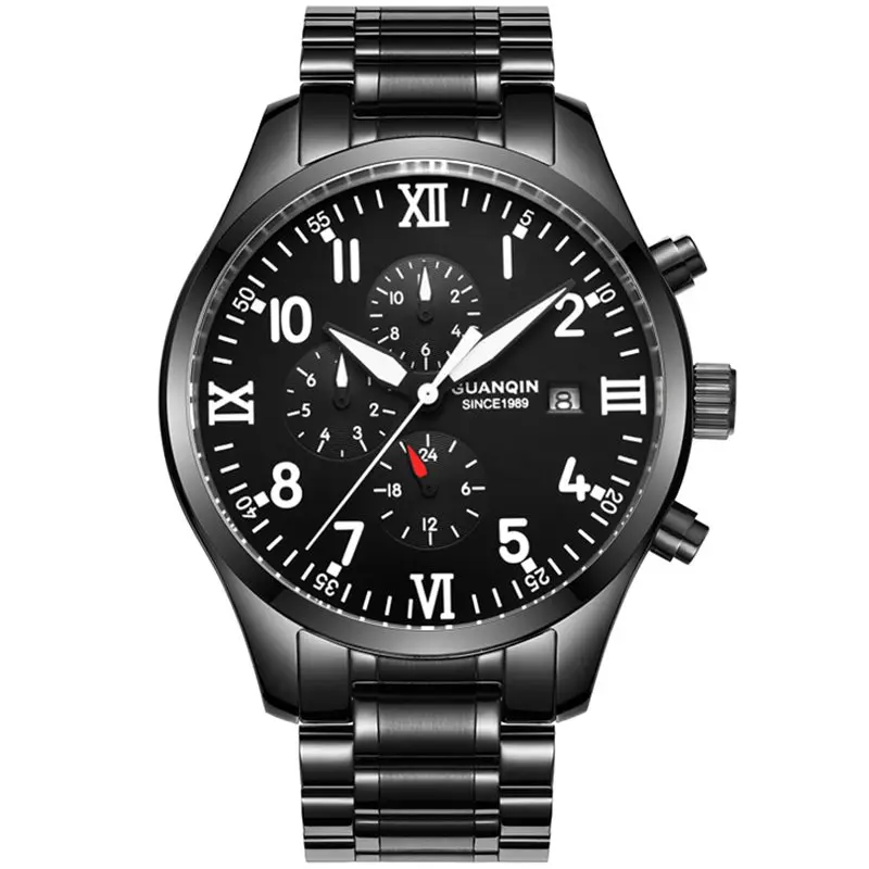 GUANQIN часы автоматические механические мужские часы лучший бренд класса люкс водонепроницаемый Дата Календарь кожаные Наручные часы Relogio Masculino - Цвет: C