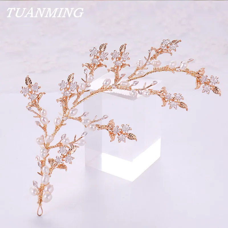 

New Gold Bridal Hairband Pearl Headband Wedding Ornaments Wedding Hair Band Accessories Bridal Tiaras Head Jewelry Head Piece