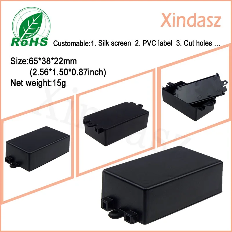 플라스틱 PCB 인클로저 플라스틱 상자, LED 드라이버 블랙 소형 플라스틱 상자, 65*38*22mm, 20 개