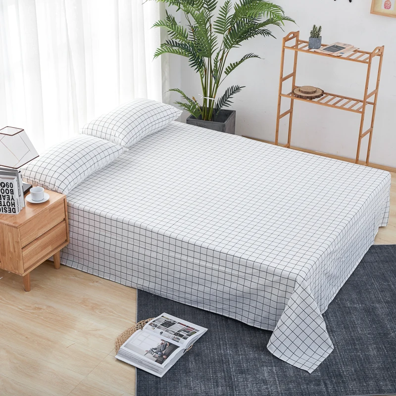 Cotton Printing Plaid Bedding Sheet Bed Linen Bed Comfortable Flat Sheet Mattress Cover Pillow Case Cover Queen king Size#s