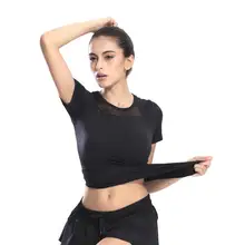 Женская летняя Йога фитнес-Спорт футболка с коротким рукавом тонкие облегающие и хорошо тянущиеся сетчатые футболки для фитнеса, бега, занятий спортом топы для йоги