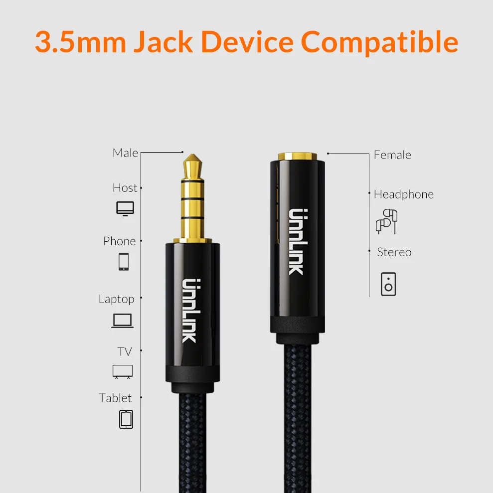 Unnlink Hi Fi 3/4 Pole TRRS 3 5 мм Aux кабель кабельный удлинитель 2 м аудиокабель для наушников