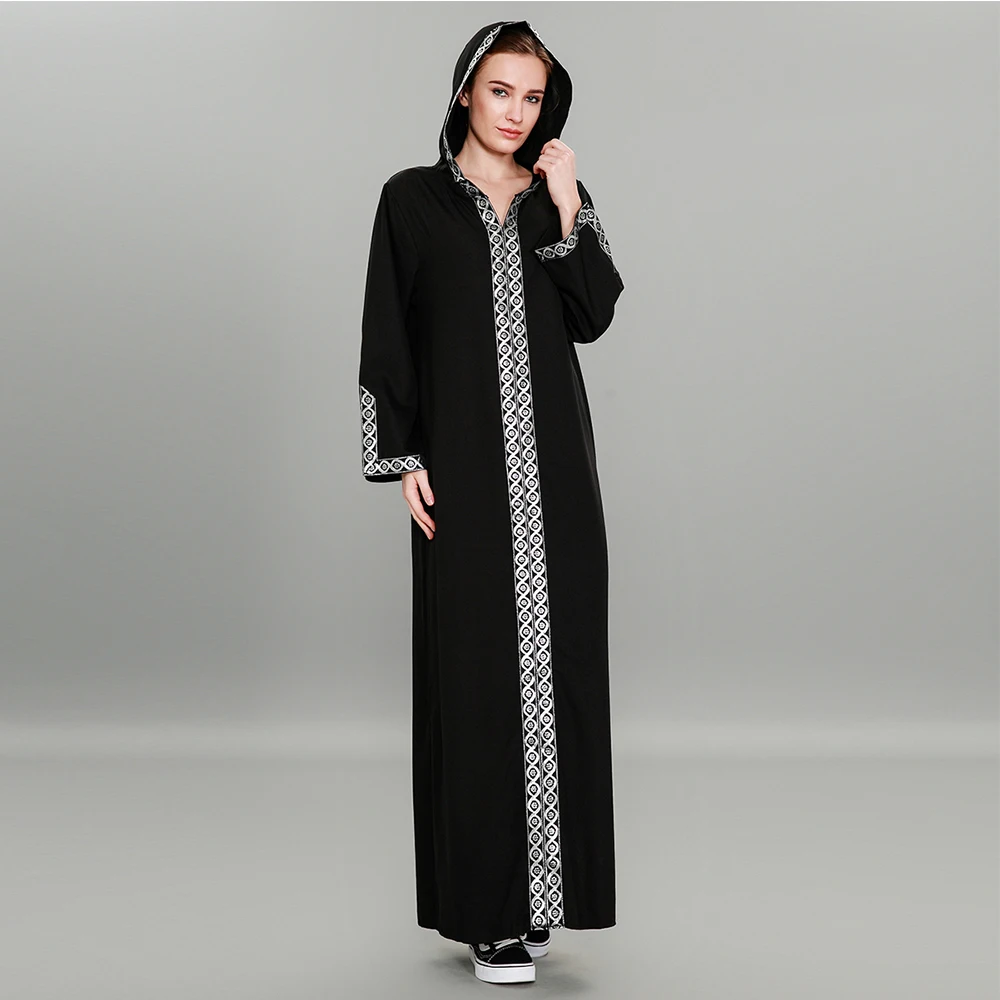 

Fashion Women Muslim Dress Plus Size 5XL Black Patchwork Hooded Abaya Dress Sexy Split Turkish Abaya Dubai Hijab Dress