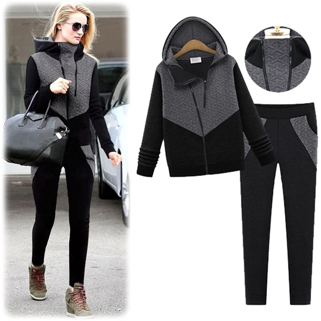 Women Winter Fleece Hoodies Coat Sweatshirt Casual Sport Pencil Pants ...