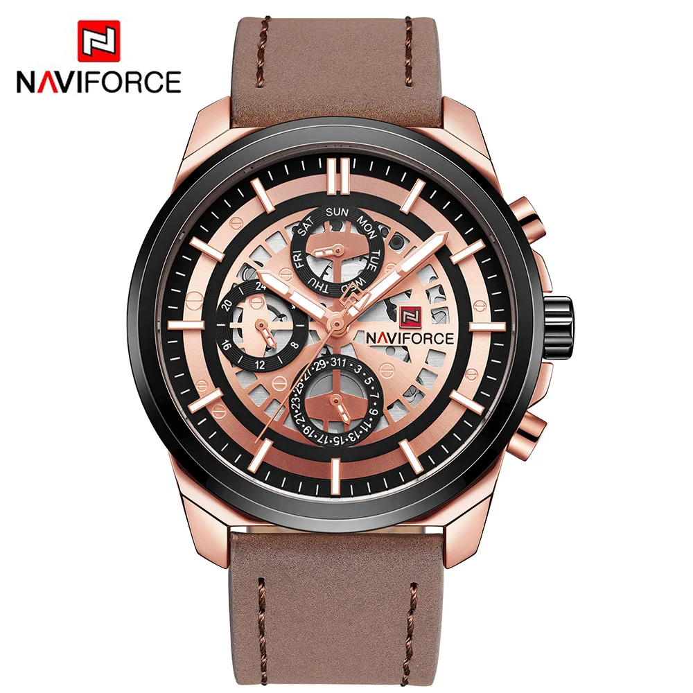 NAVIFORCE люксовый бренд Мужские кварцевые часы 24 часа дата мужские модные кожаный