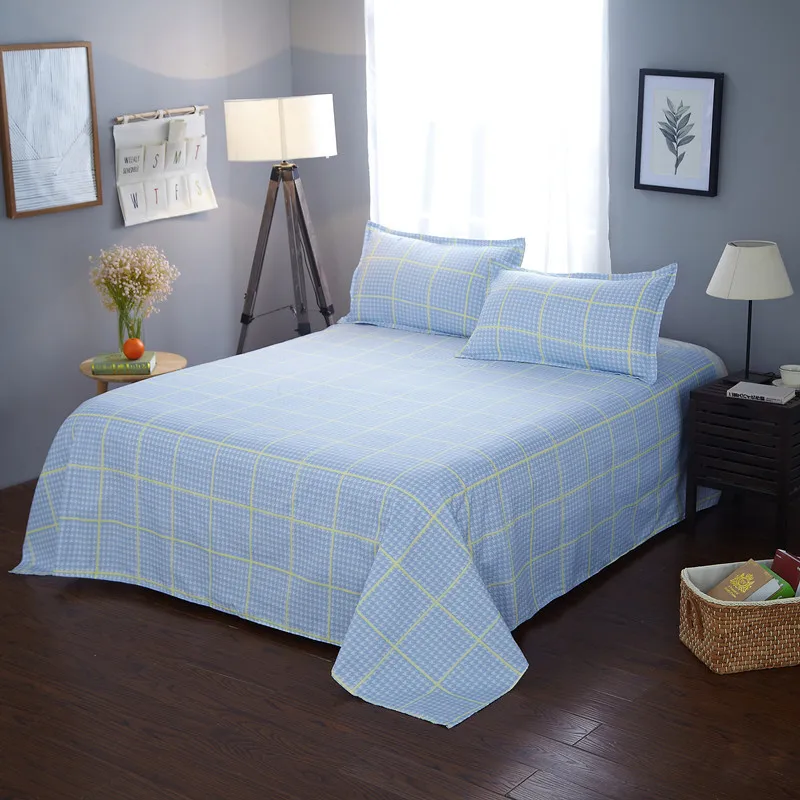 

Light Blue Plaid Small Fresh 3 Piece Bed Sheet Flat Sheet Bedding Bed Sheets,High-Grade Bedsheet, Bedclothes Pillowcase Soft