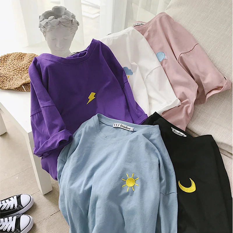 Harajuku футболка женская летняя хлопковая Футболка с рисунком облака молнии солнца