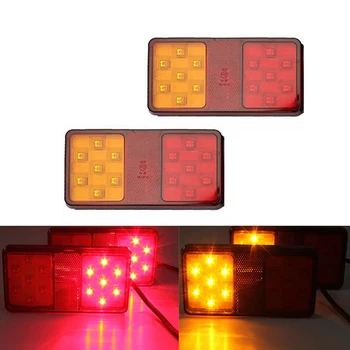 

2Pcs LED Tail Lights Rear Lamp for 12V Trailer Truck Caravan Red Yellow Stop Turn Signal Lights