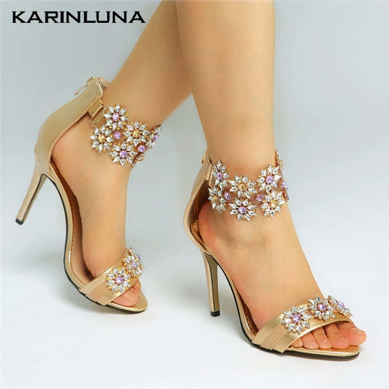 

Karinluna New Arrivals Plus Size 34-47 Hot Sale Summer Sandals Woman Shoes Zip Up Crystal Sexy High Heels Party Wedding Sandals