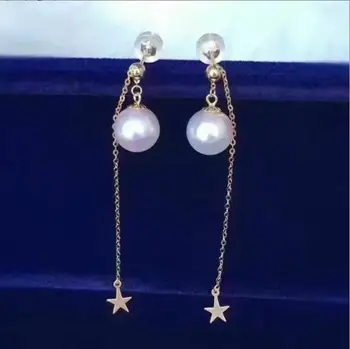 

top quality AAA natural 8-9mm round Akoya white Pearl yellow Earrings