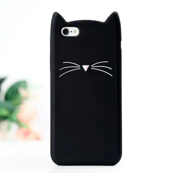 

3D Cute Cat Beard Silicone Case for iPhone 7 Plus Adorable Animal iPhone 5S SE 6S 6 8 X Phone Cover Lovely Soft Mobile Bag Funda
