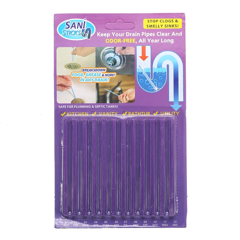 

12pcs/set Oil Decontamination Sticks Kitchen Sink Filter Pipe Tub Cleaning Tools for Bathroom Toilet Water Tank Sewer Cleaner